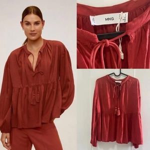 Burnt Orange Peplum Flowy Shirt